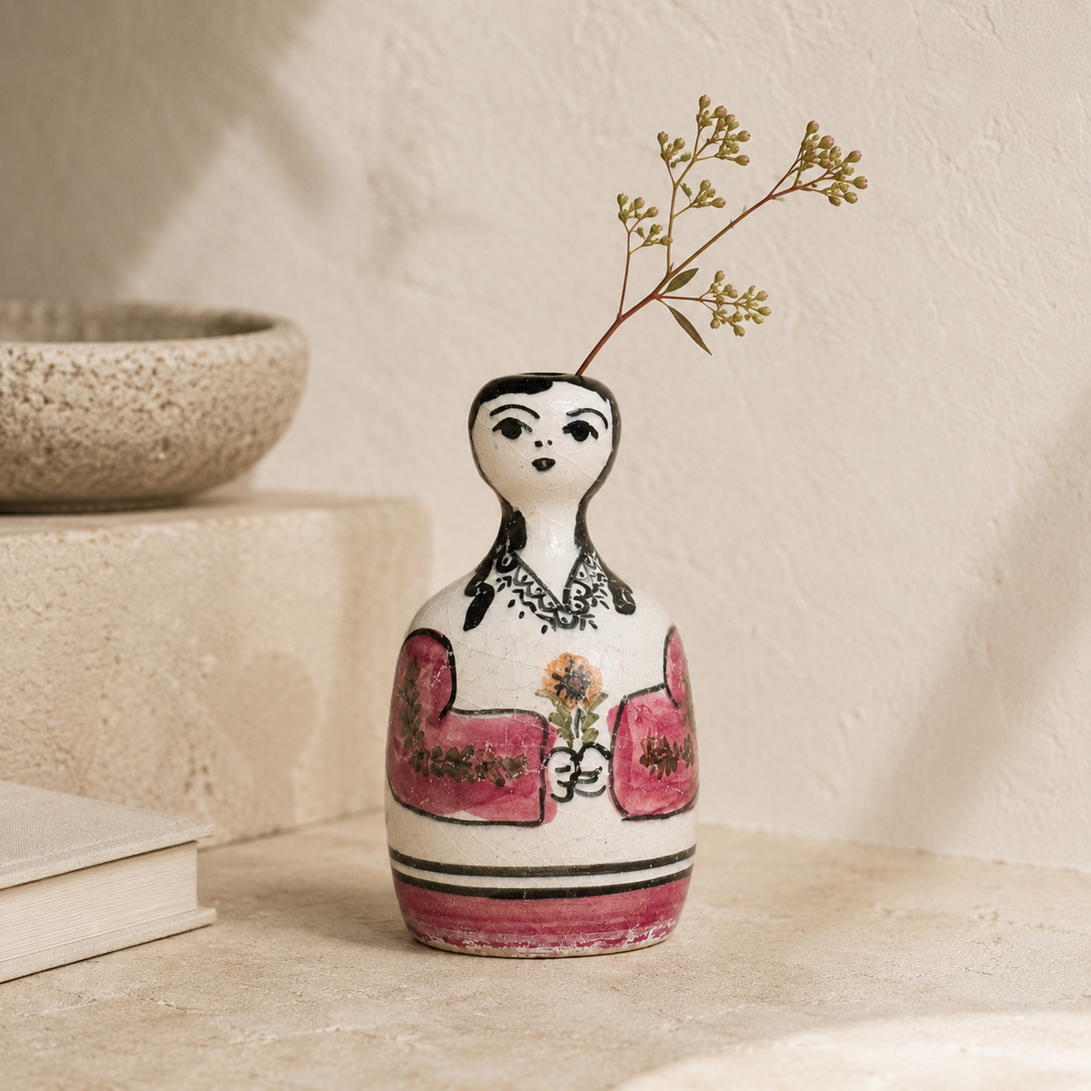 Vintage Cretan Figurative Bud Vase